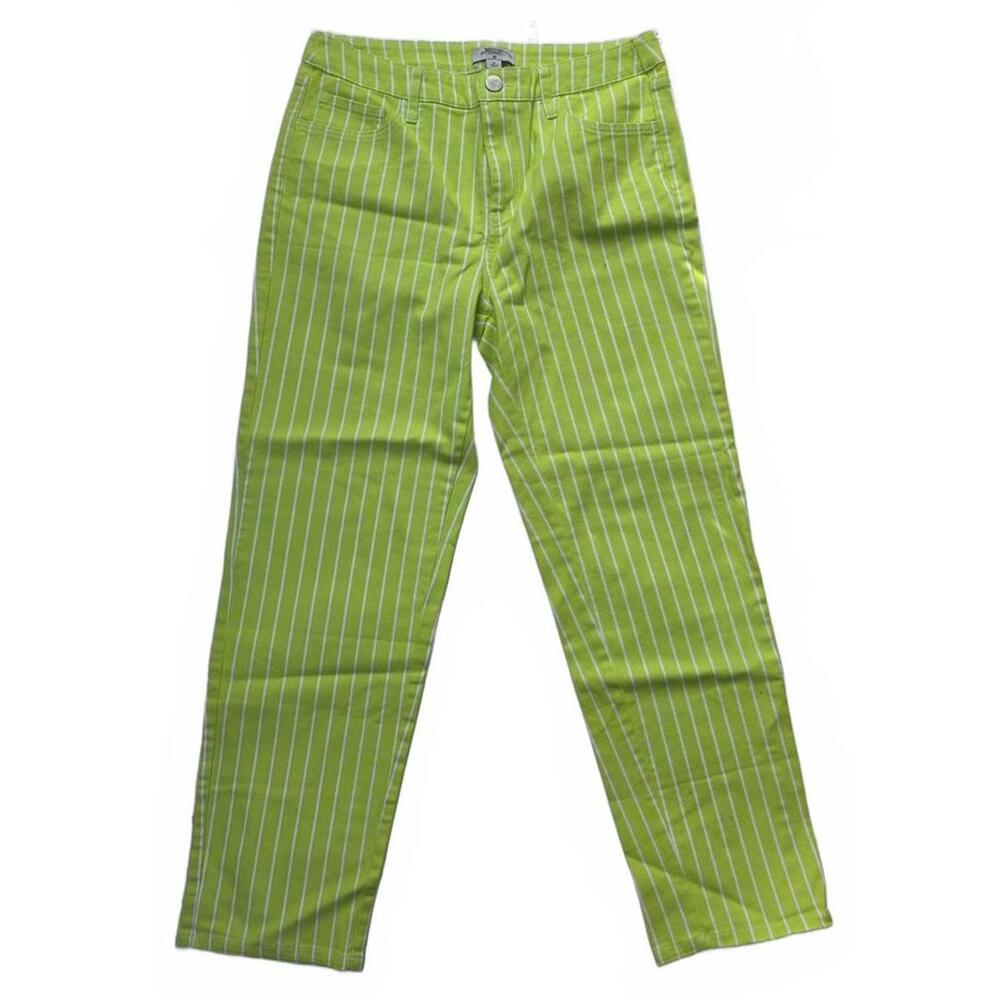 Victor Glemaud Women's Lime Green Striped Cotton Pants/ Jeans  Size 10,